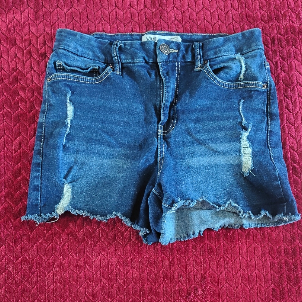 YMI Blue Distressed Jean Shorts with Frayed Hem